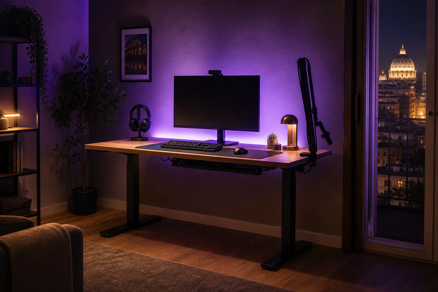 Organized streaming desk in a compact Rome apartment