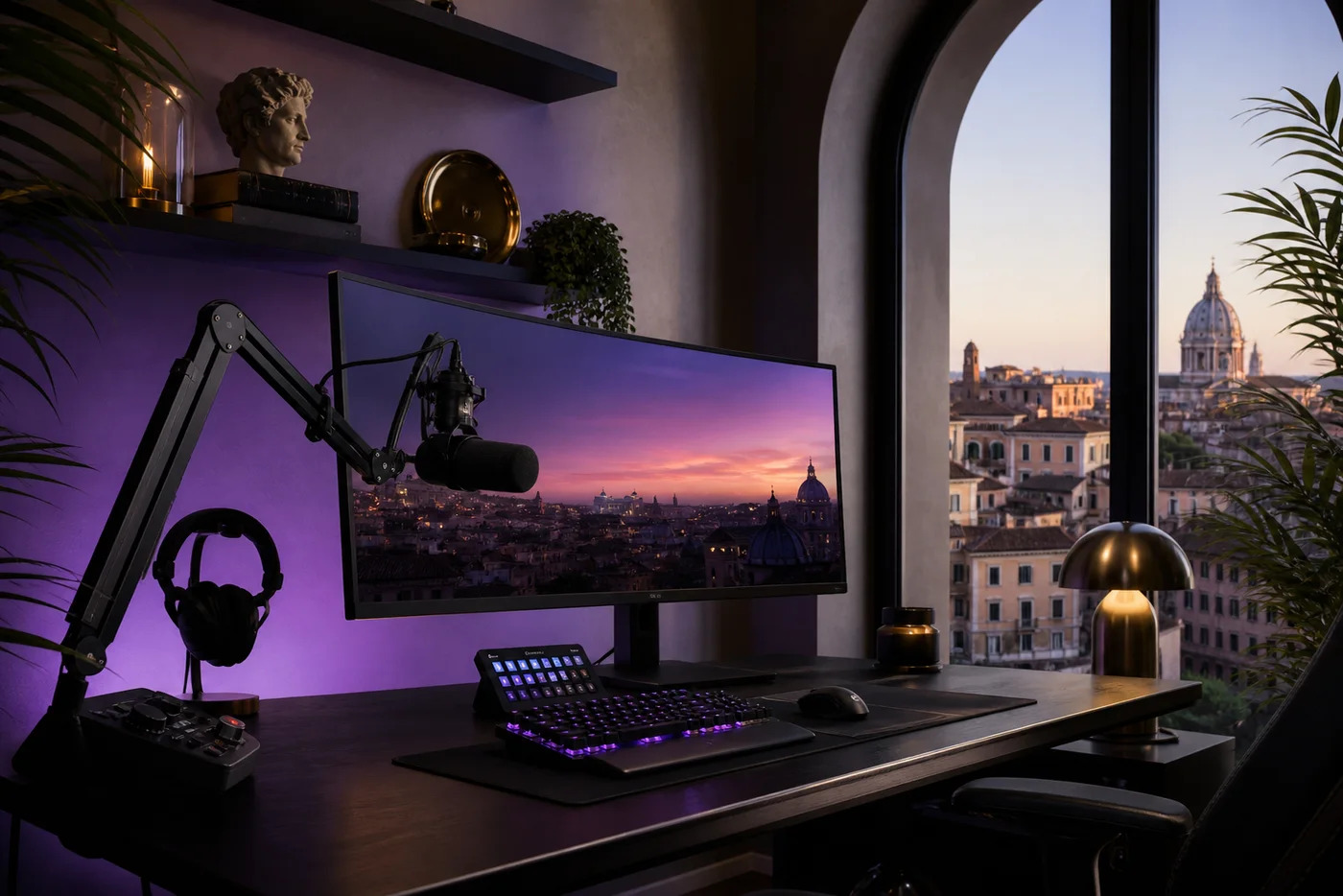 Streaming desk setup in Rome